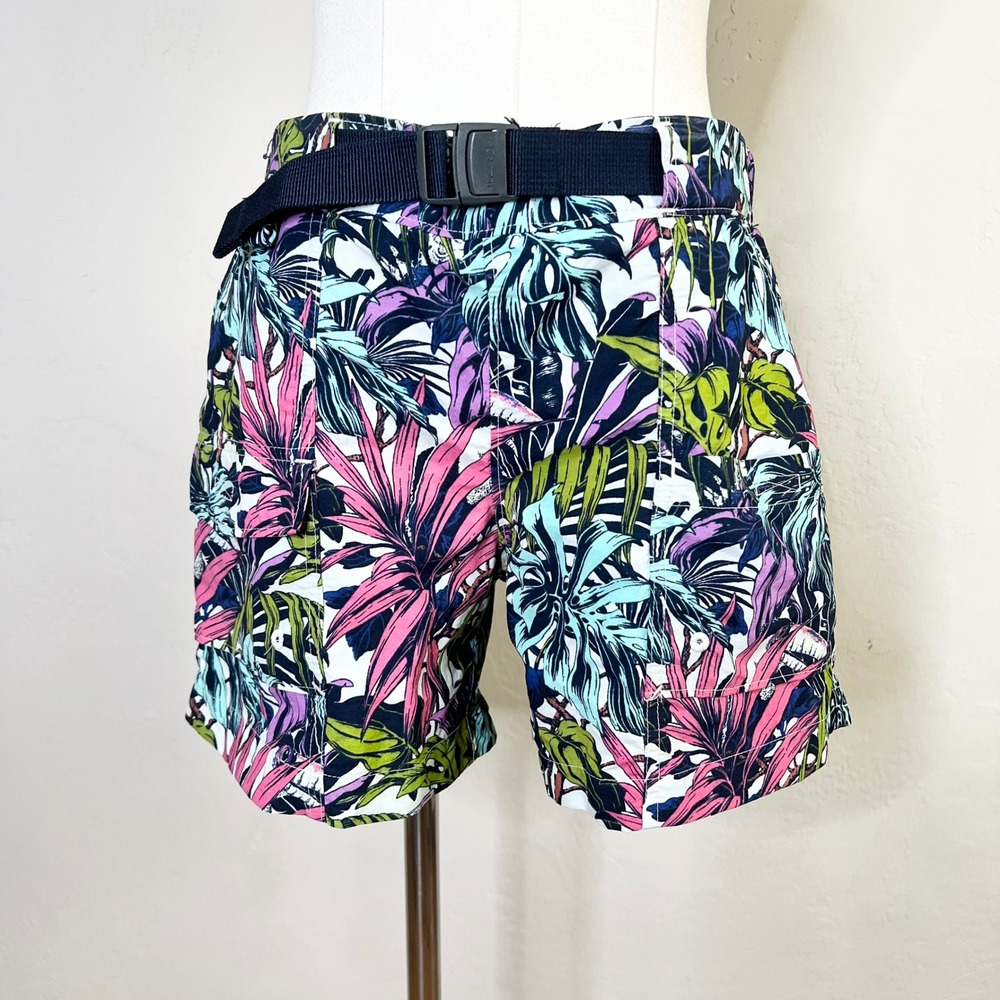 Columbia Shorts Sandy River Cargo Women Size Small Tropical Floral Belted
